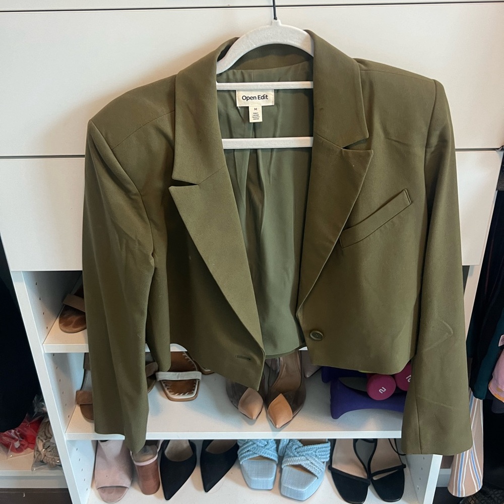 Open edit green crop top blazer